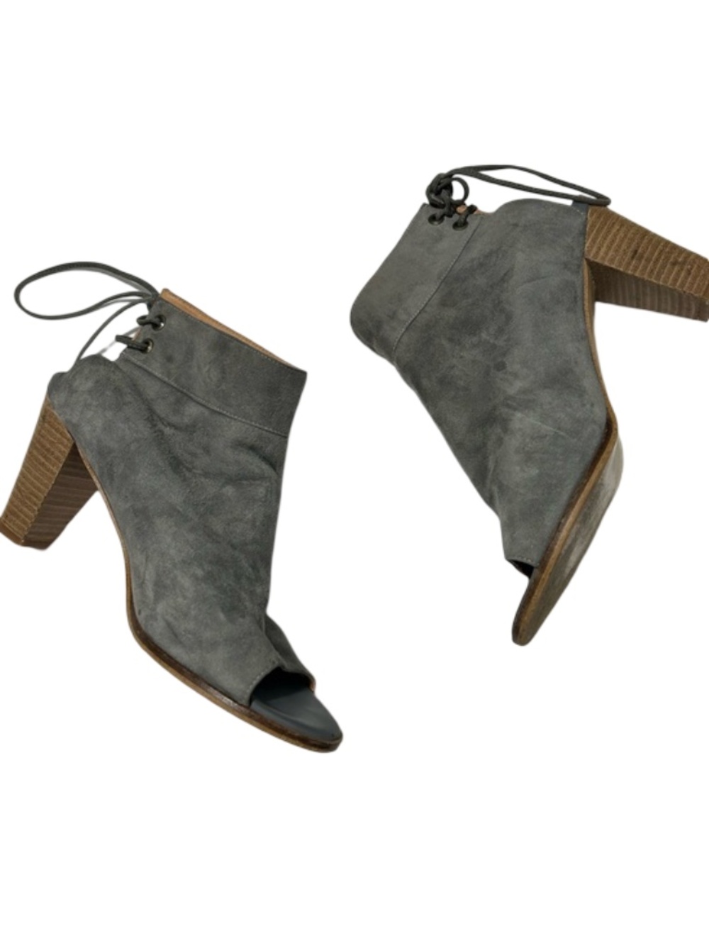 Sundance Catalog Stormy Sandals Heels Blue Grey Perforated Suede